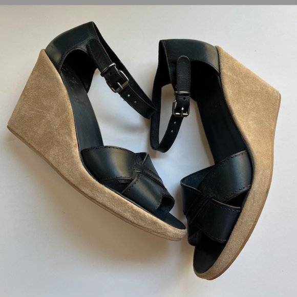 Elemand Tan Wedge Sandals - Picture 1 of 8